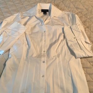 Ann Taylor cotton button up blouse with embroidered collar and cuff detail, 2